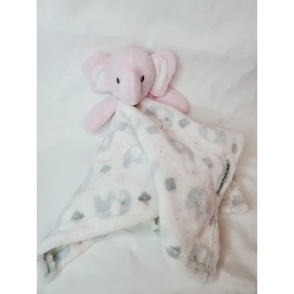 BLANKETS & BEYOND Pink Elephant Lovey Plush‎ White Gray Security Blanket Baby